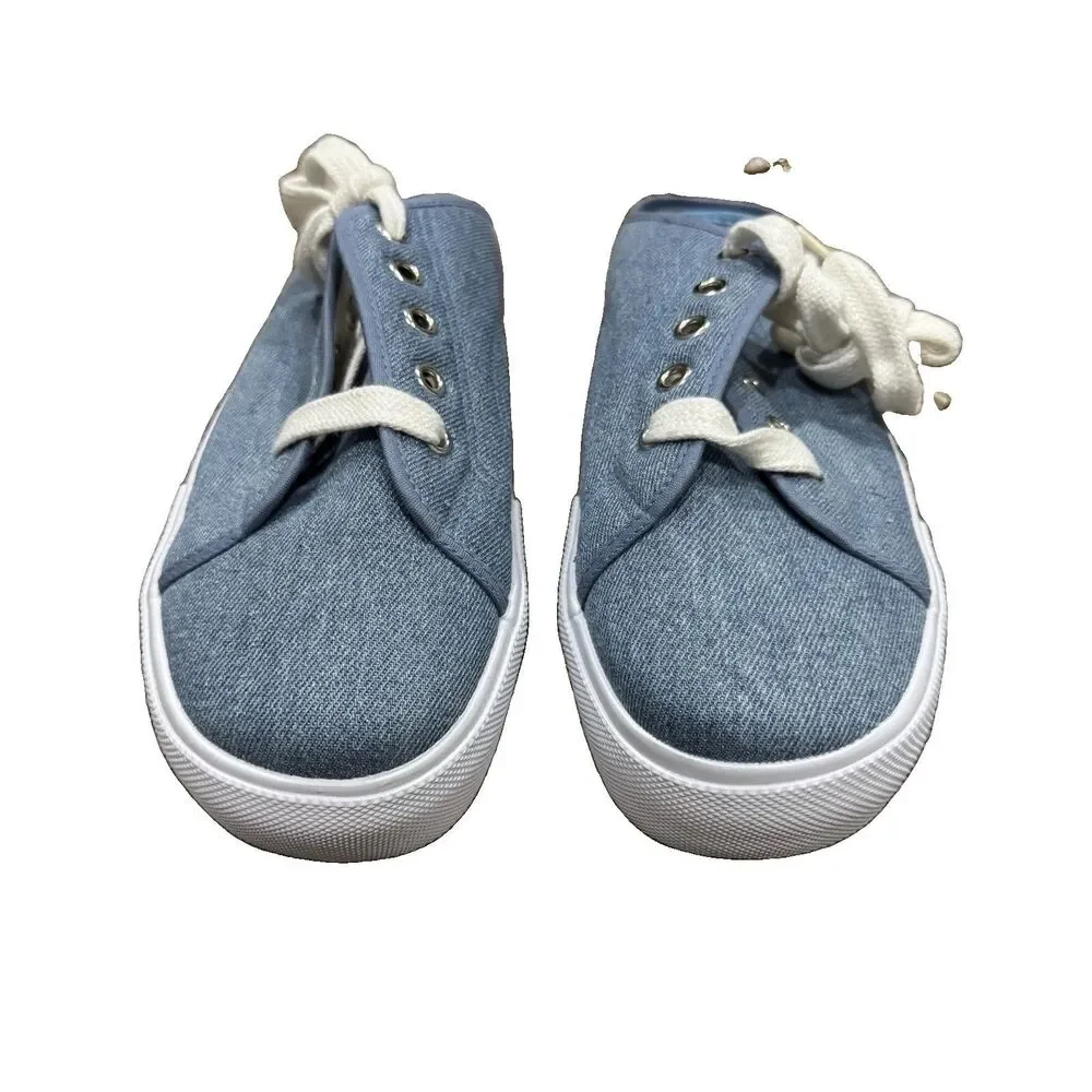Vtg 90s Y2K NO BOUNDARIES Blue Denim Platform Slip-On Mules Sneakers Sz 8.5